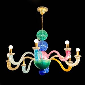Lámpara de Araña Estilo Gio Ponti, en Vidrio de Murano, Época del Siglo XX, Lámpara de Araña Estilo Gio Ponti, Vidrio de Murano, Época de 1900.